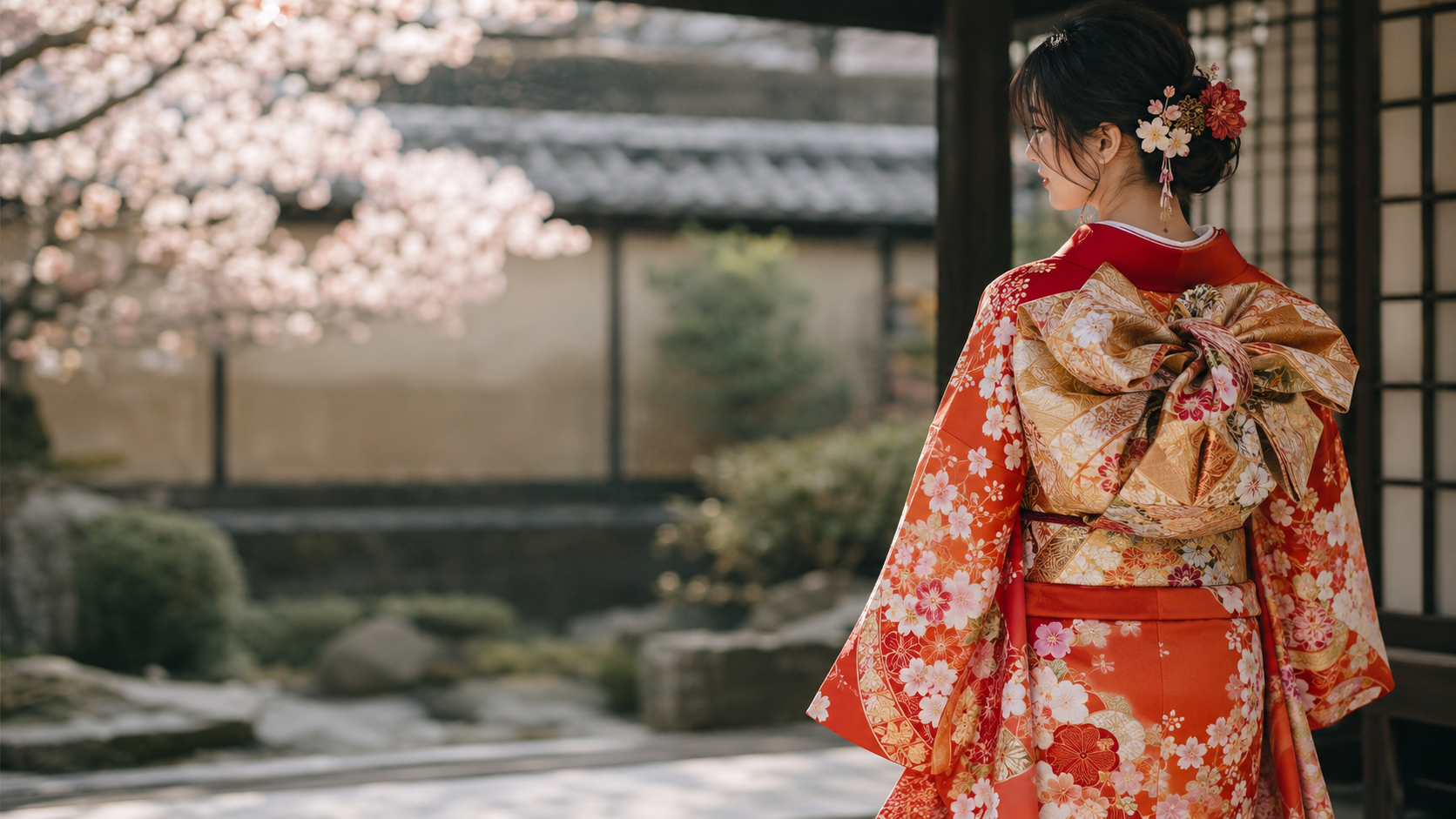 赤い振袖を着た成人式の女性